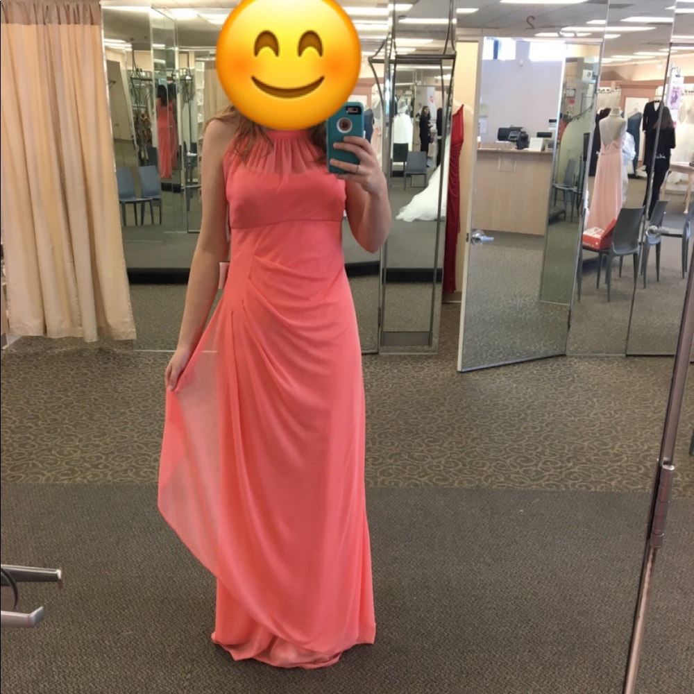 David’s Bridal coral bridesmaid dress